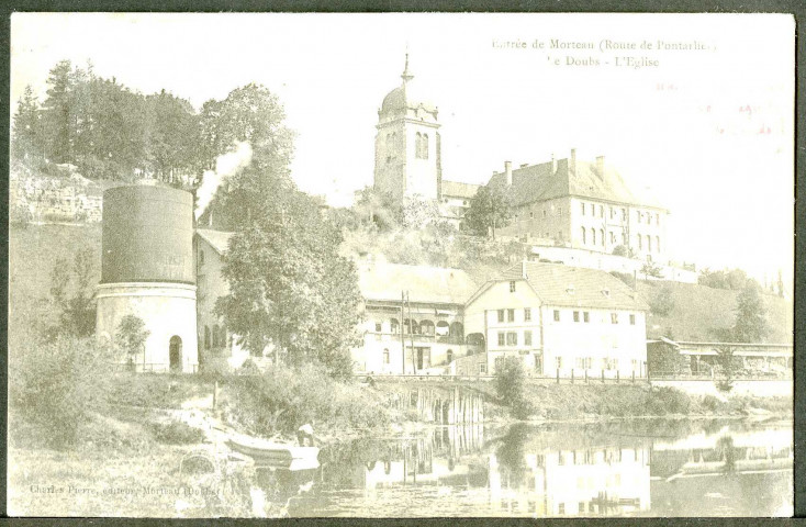 Entrée de Morteau. Le Doubs. L'église