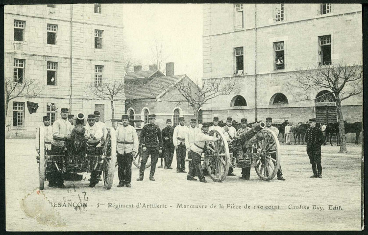 5e régiment d'artillerie, manoeuvre de la pièce de 120 court