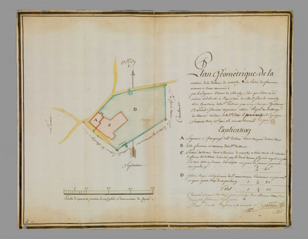 Plan géométrique de la tuilerie et de ses dépendances acensées par le seigneur baron de Montby
