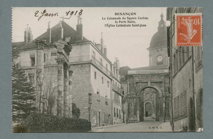 La colonnade du square Castan, la porte noire, la cathédrale Saint-Jean