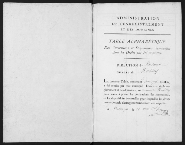 Table des successions acquittées