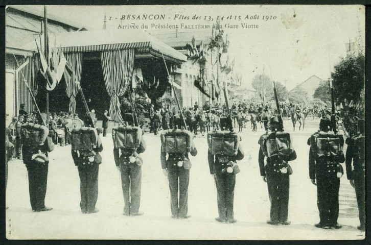 Vue de l'arrivée du président Fallière à la gare Viotte