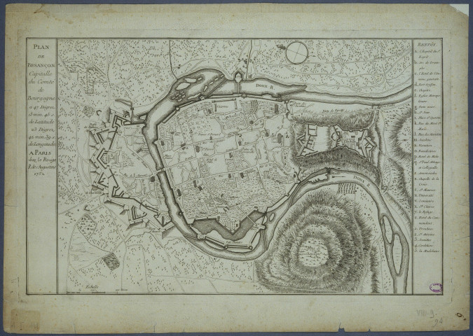 Plan de Besançon, capitale du Comté de Bourgogne