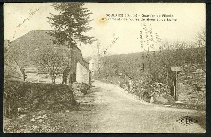 Quartier de l'école, croisement des routes de Myon et de Lizine