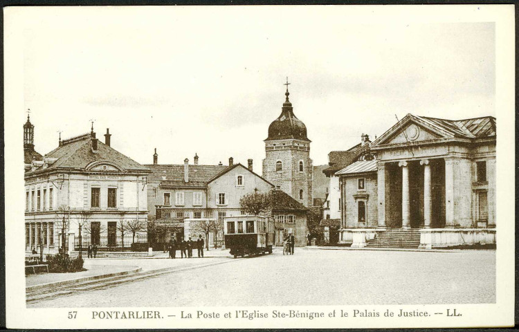 La poste ; l'église Sainte-Bénigne ; le palais de justice