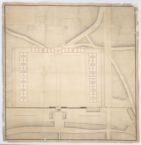 Plan géométrique d'une caserne de cavalerie à édifier
