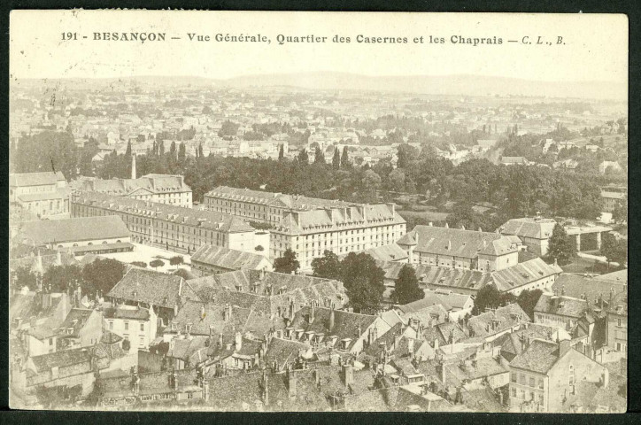 Vue prise du clocher Saint-Jean, quartier des casernes, les Chaprais