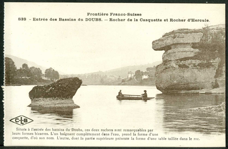 Entrée des bassins du Doubs, rocher de la Casquette et rocher d'Hercule
