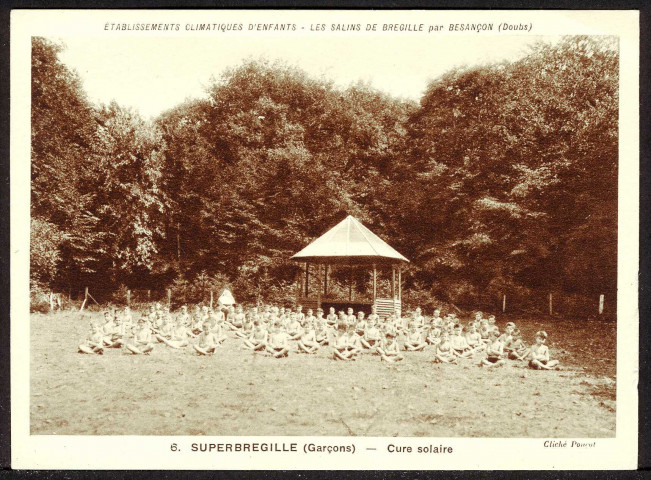 Etablissements climatiques d'enfants, les salins de Bregille par Besançon, Superbregille (garçons), cure solaire