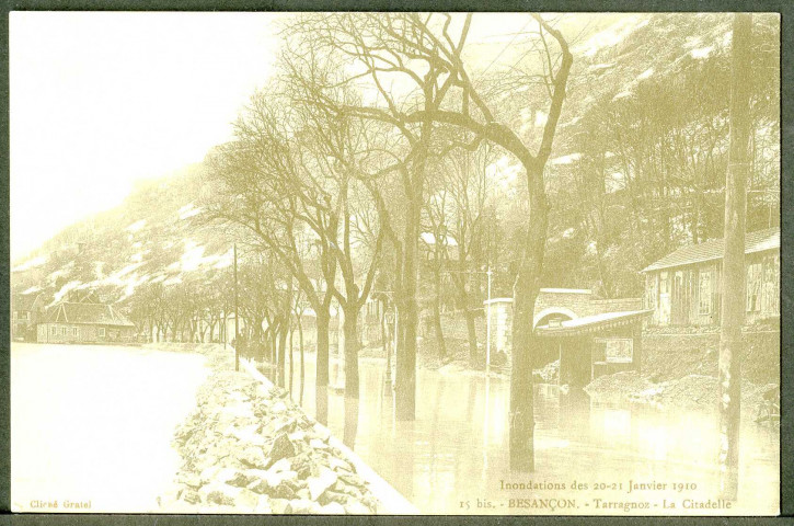 Vue du Doubs à Tarragnoz, inondations 1910