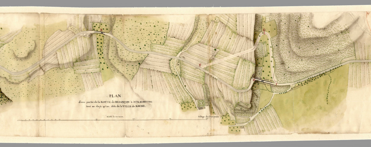 Route de Besançon à Strasbourg, de part et d'autre de la ville de Baume