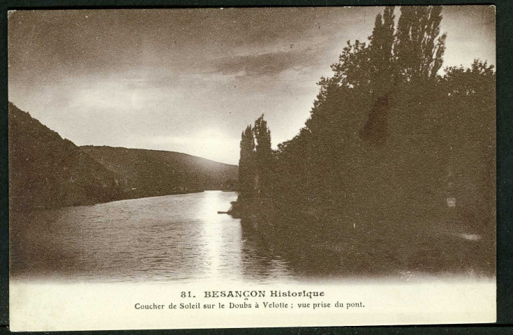Coucher de soleil sur le Doubs à Velotte, vue prise du pont