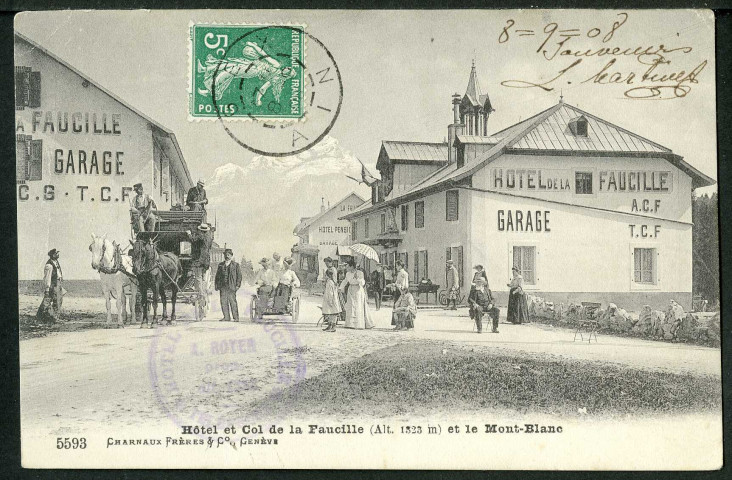 Hôtel et col de la Faucille, et le Mont-Blanc