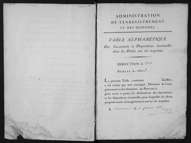 Table des successions acquittées