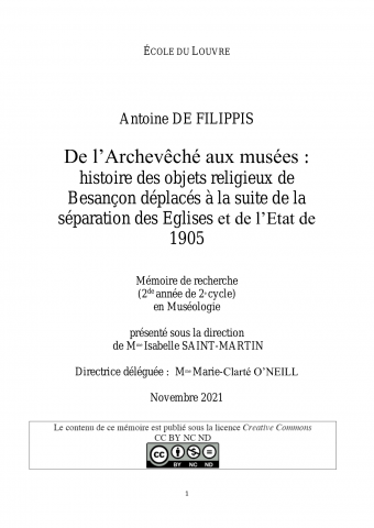 De l'archevêché aux musées : histoire des objets religieux de Besançon déplacés à la suite de la séparation des Églises et de l'État de 1905
