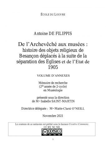 De l'archevêché aux musées : histoire des objets religieux de Besançon déplacés à la suite de la séparation des Églises et de l'État de 1905